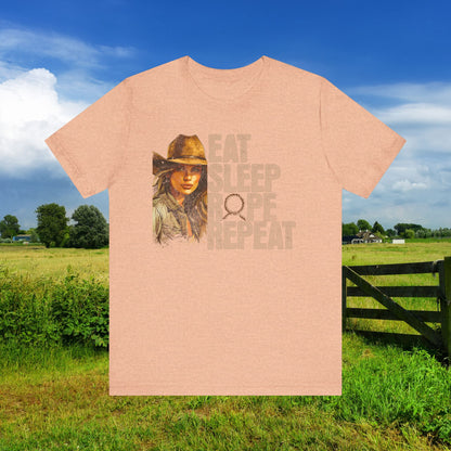 Rustic Cowgirl Tee - Eat Sleep Rope Repeat - Perfect for Country Lovers, Gift for Horse Riders, Western Style Shirt, Casual Wear, Farm [...]