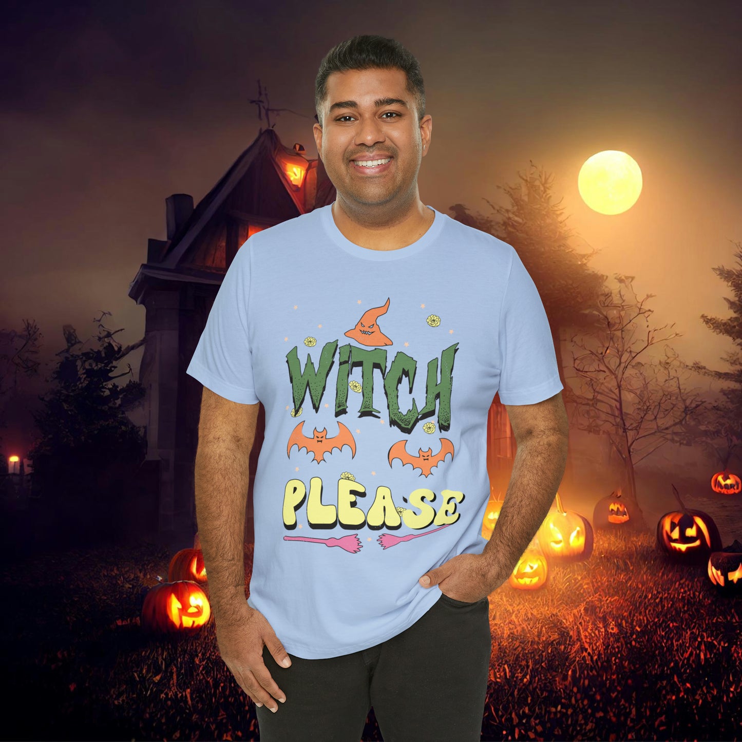 Witch Please Retro Groovy Halloween Unisex Jersey Short Sleeve Tee Gifts for Her Gifts for him