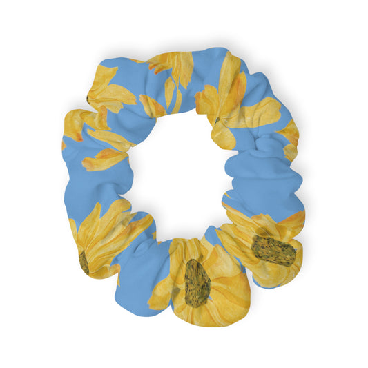 Flowers on a Blue Background Scrunchie