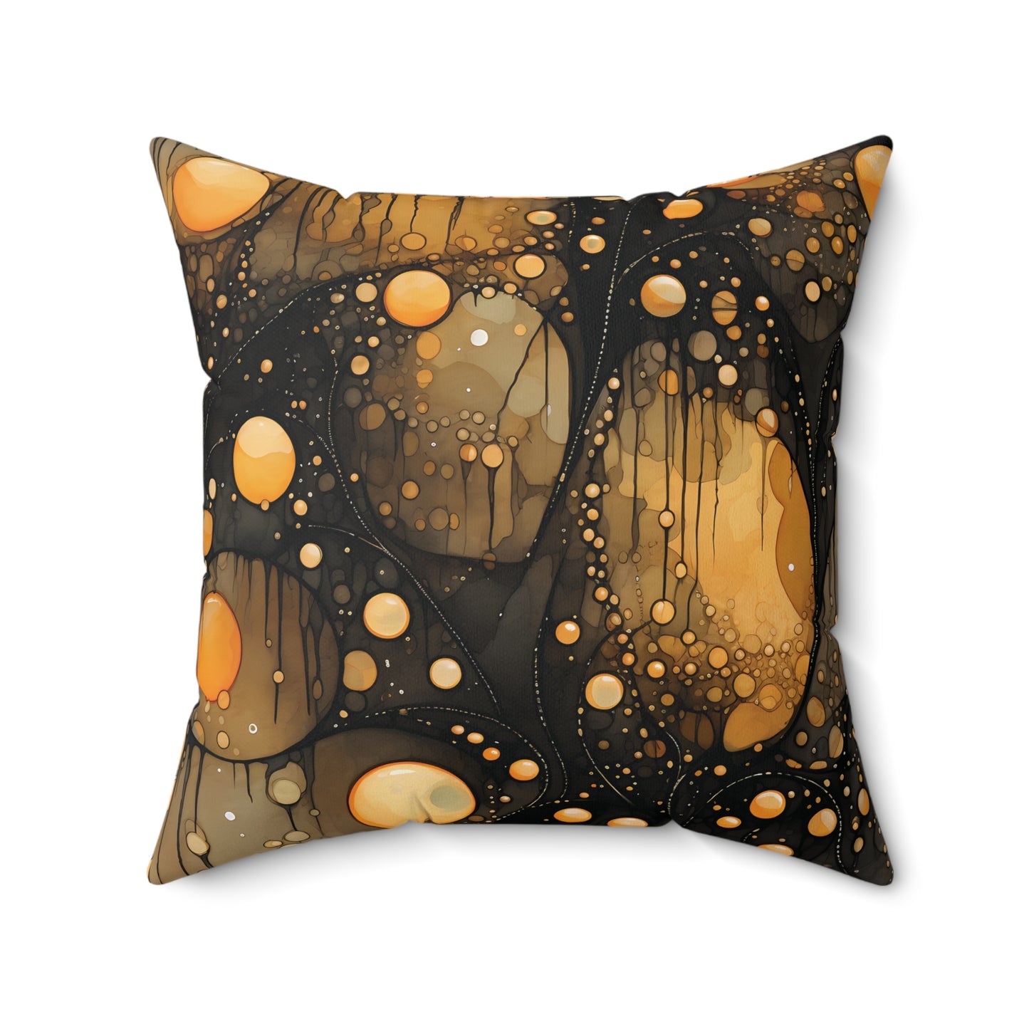 Halloween Yellow Orange Floating Blobs and Dark Spun Polyester Square Pillow