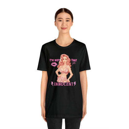 Timeless Elegance: Vintage Pink Pinup Girl "I'm not that Innocent on a Bella+Canva 3001 Unisex Jersey T-Shirt - A Must-Have Gift for her