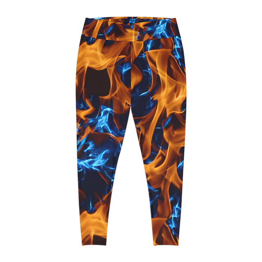 Plus Size Leggings with Blue and Orange Flames (AOP) - Stylish Comfort for Every Curve