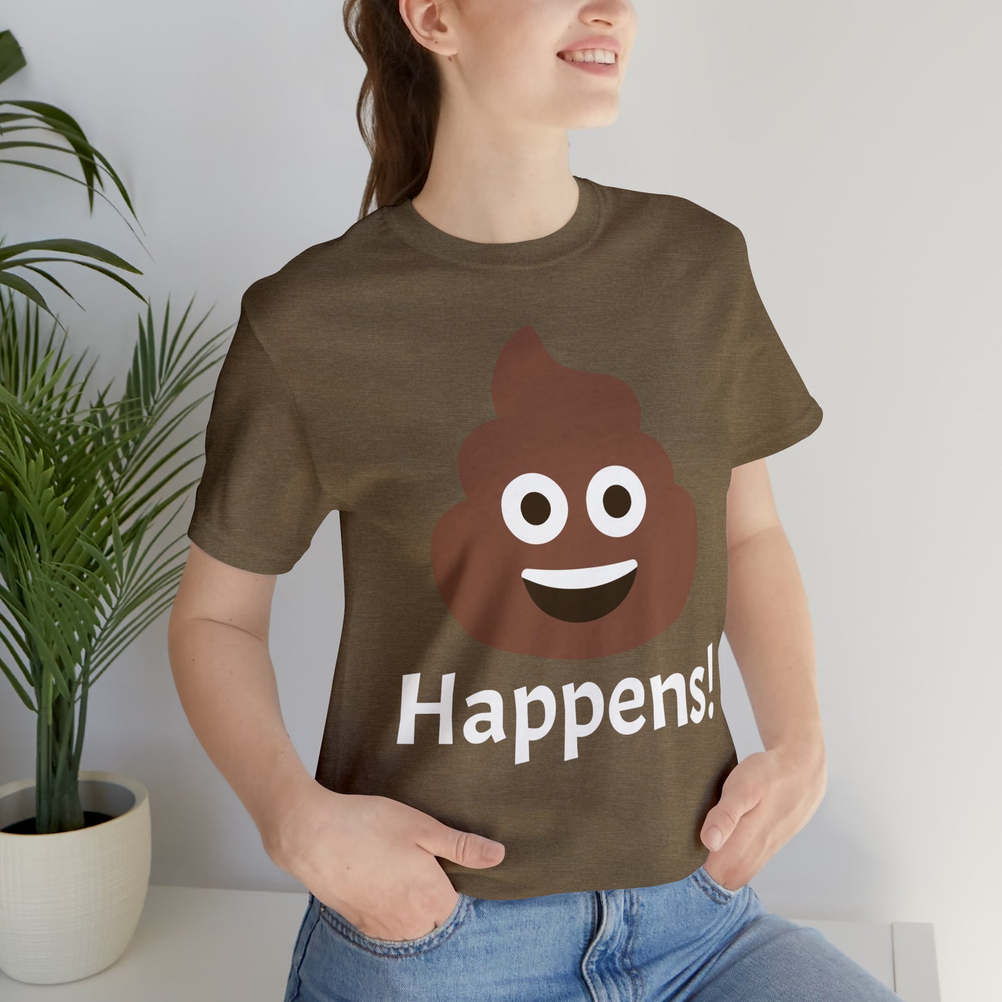 Embrace the Inevitable: 'Happens' Poop Emoji Unisex Jersey T-Shirt