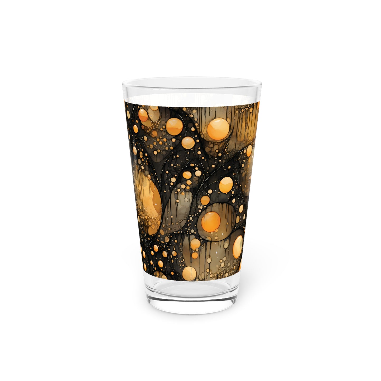 Halloween Yellow Orange Floating Blobs and Dark Pint Glass, 16oz