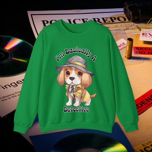 Cute Beagle Dressed up like a Detective, I'm a Basically a Detective True Crime Unisex Heavy Blend™ Crewneck Sweatshirt