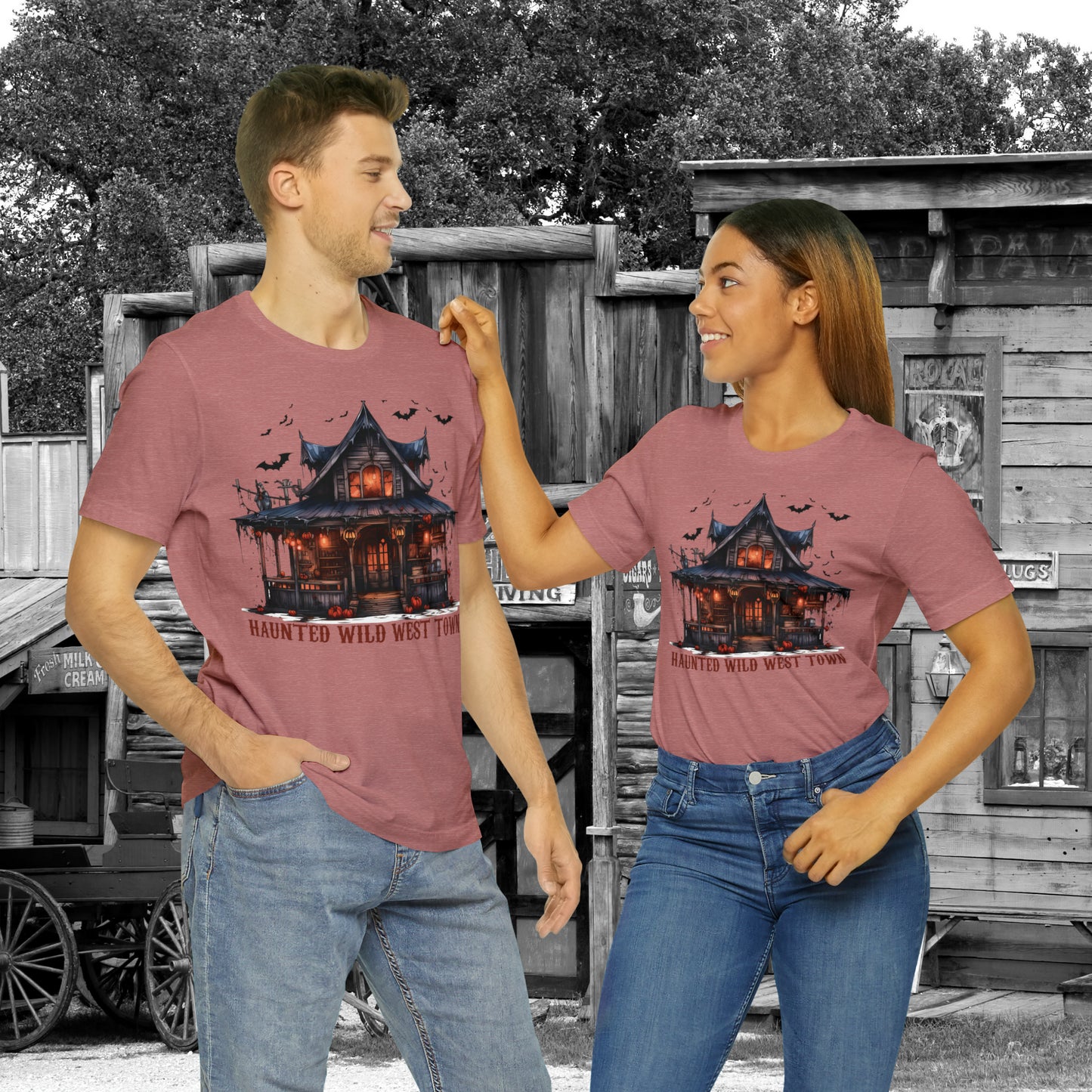 Haunted Wild West Town Halloween Western Unisex Jersey Short Sleeve Tee Gifts for Him Gifts For Her