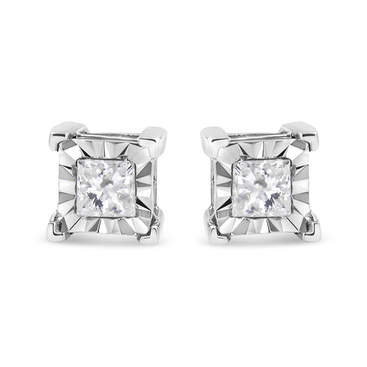 .925 Sterling Silver 1/2 Cttw Miracle Set Princess-cut Diamond Solitaire Stud Earrings (H-I Color, SI2-I1 Clarity)