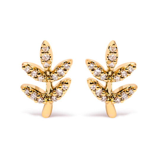 10K Yellow Gold 1/10 Cttw Diamond Accented Leaf and Branch Stud Earrings (H-I Color, I1-I2 Clarity)