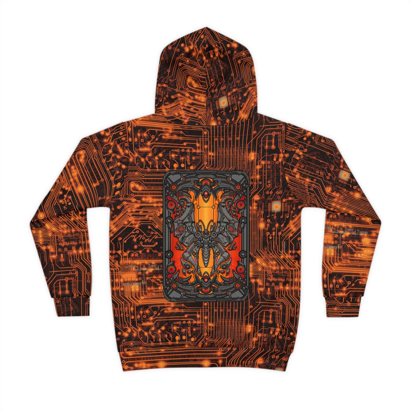 Tech Adventure Awaits: All Over Print Children's Hoodie with Orange Circuit Board and Robotic Bug Children's Hoodie (AOP)