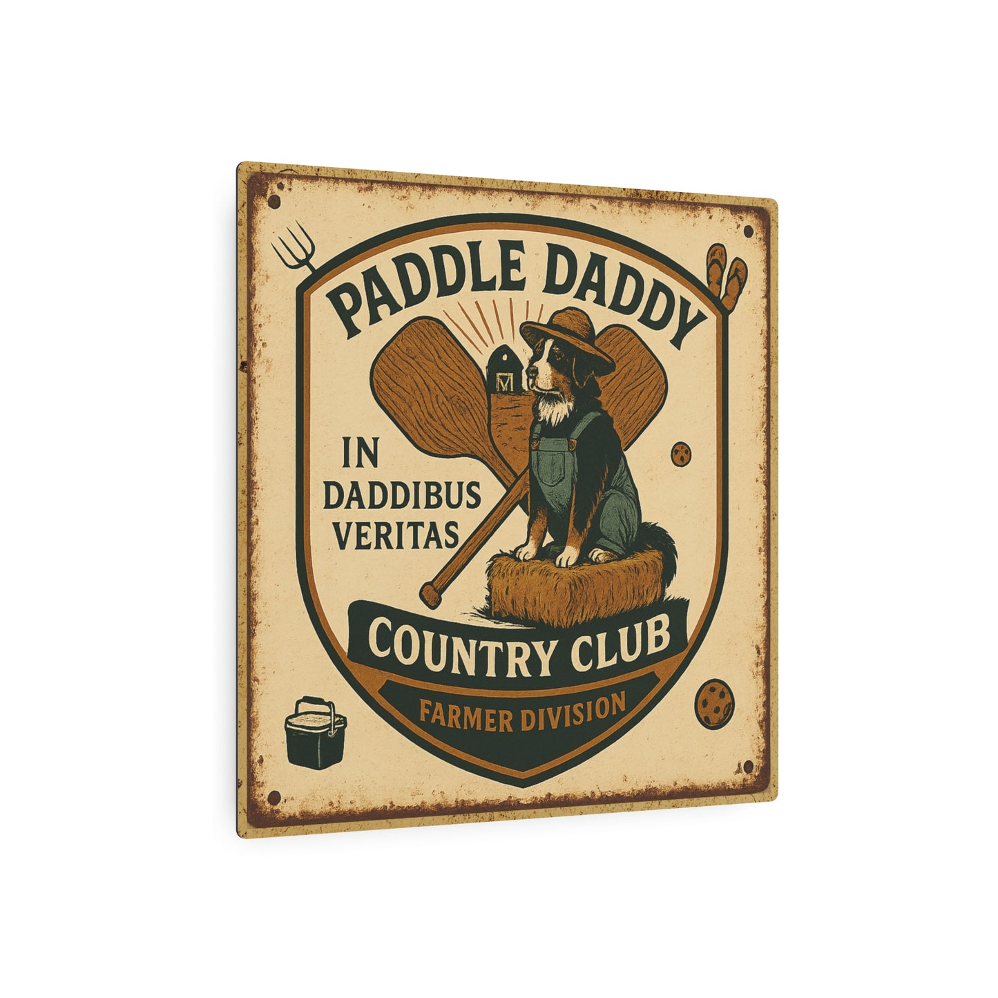 Farmer Division Metal Sign Rustic Barn Decor, Funny Farmhouse Wall Art, Paddle Daddy Country Club Gift for Farmers Tractor Lovers
