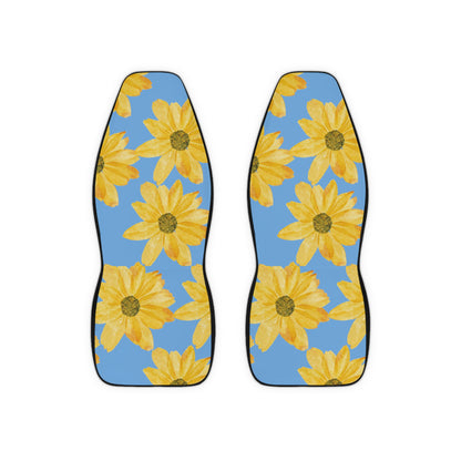Flowers on Blue Background Polyester Car Seat Covers