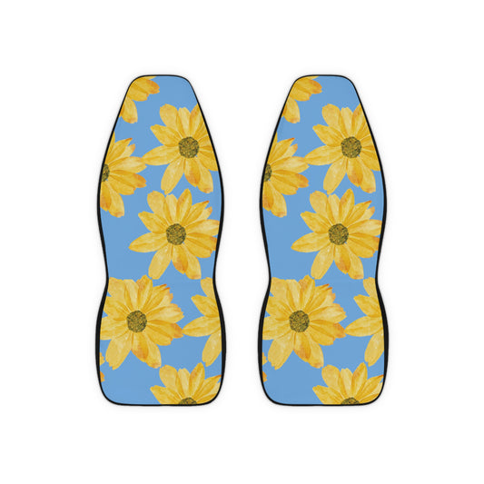 Flowers on Blue Background Polyester Car Seat Covers