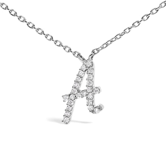 10K White Gold Diamond Accent "A" Initial Script Style Pendant Necklace