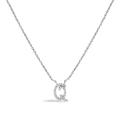 14K White Gold Diamond Accent "A" Initial Script Style Pendant Necklace