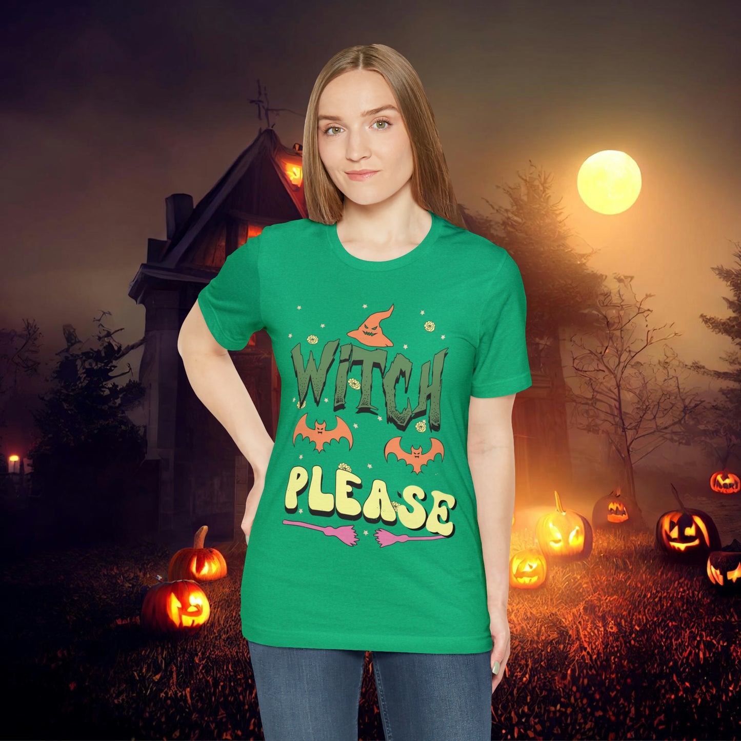 Witch Please Retro Groovy Halloween Unisex Jersey Short Sleeve Tee Gifts for Her Gifts for him