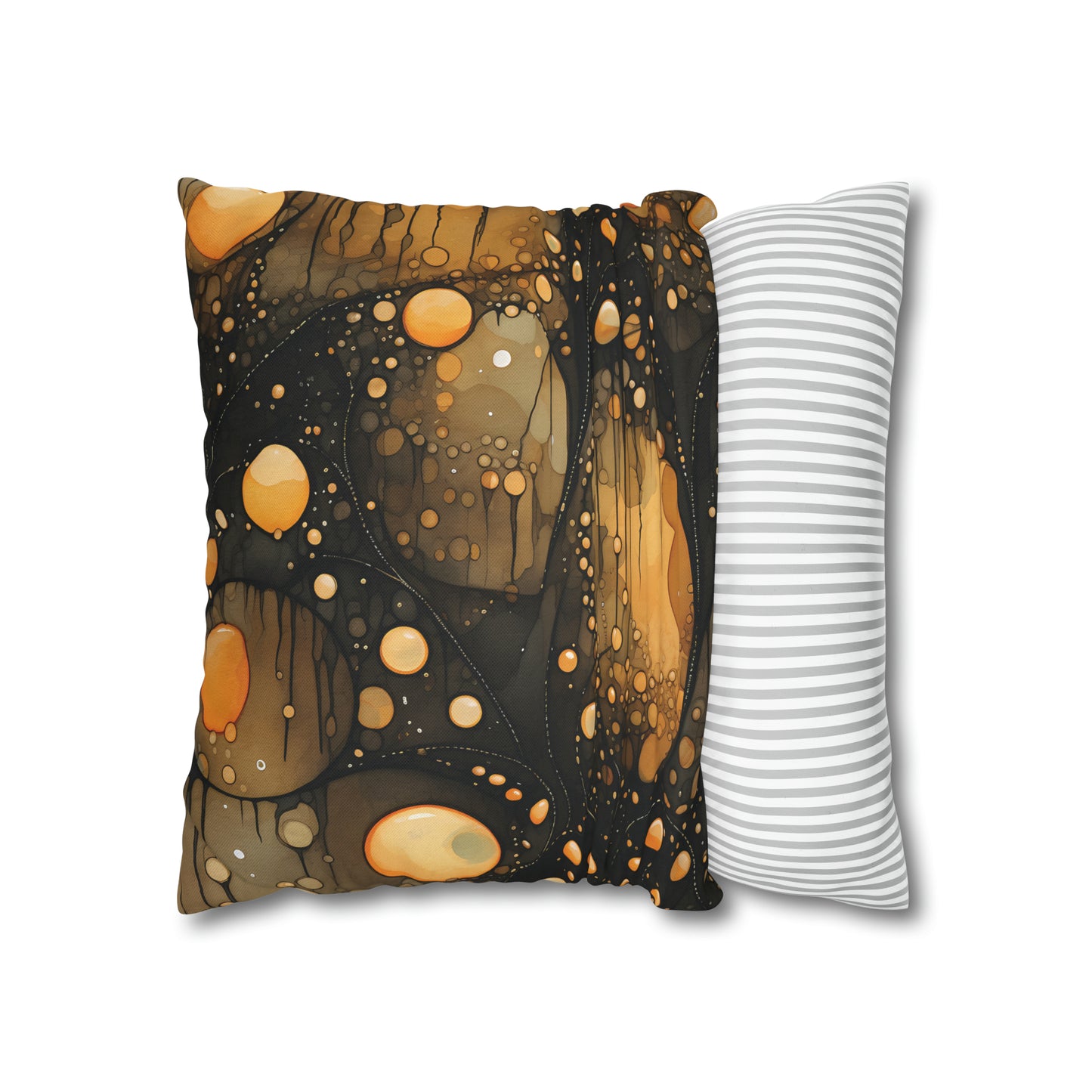 Halloween Yellow Orange Floating Blobs and Dark Spun Polyester Square Pillow Case