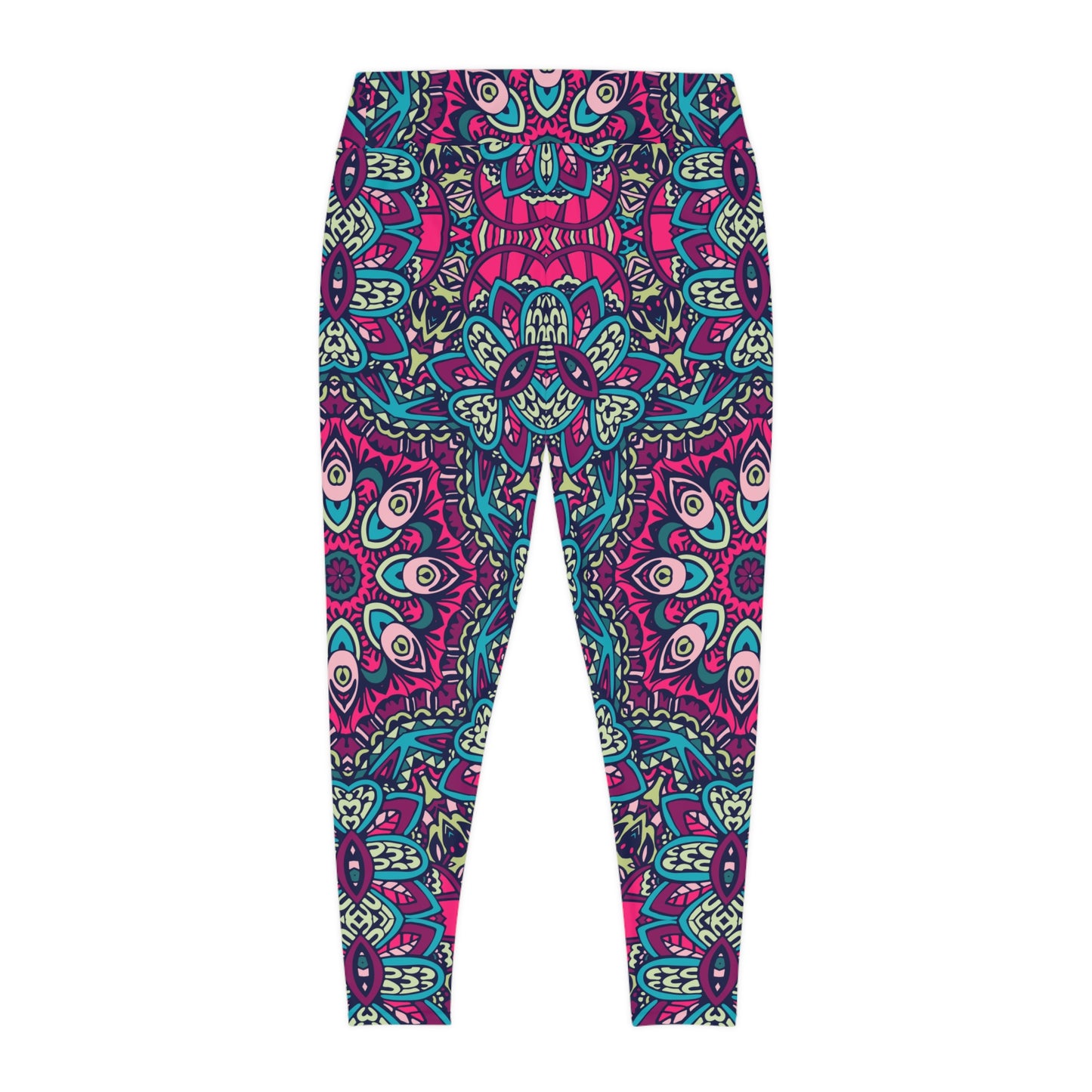 Boho Chic: Red and Blue All-Over Print Plus Size Leggings for Trendsetters