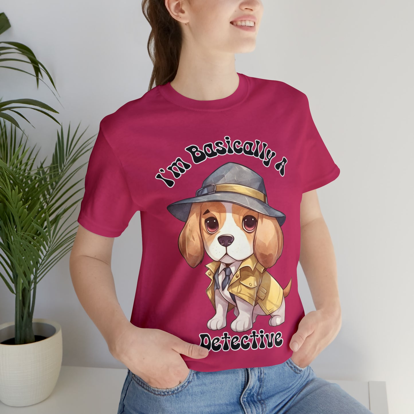 Detective Beagle Puppy True Crime I'm Basically a Detective Unisex Jersey Short Sleeve Tee Gift for Dog Lovers Gifts for him Gifts for her