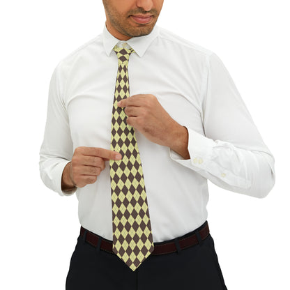 "DirkyThreadz Argyle Sophistication Necktie - Timeless Yellow & Brown Elegance for Every Occasion"