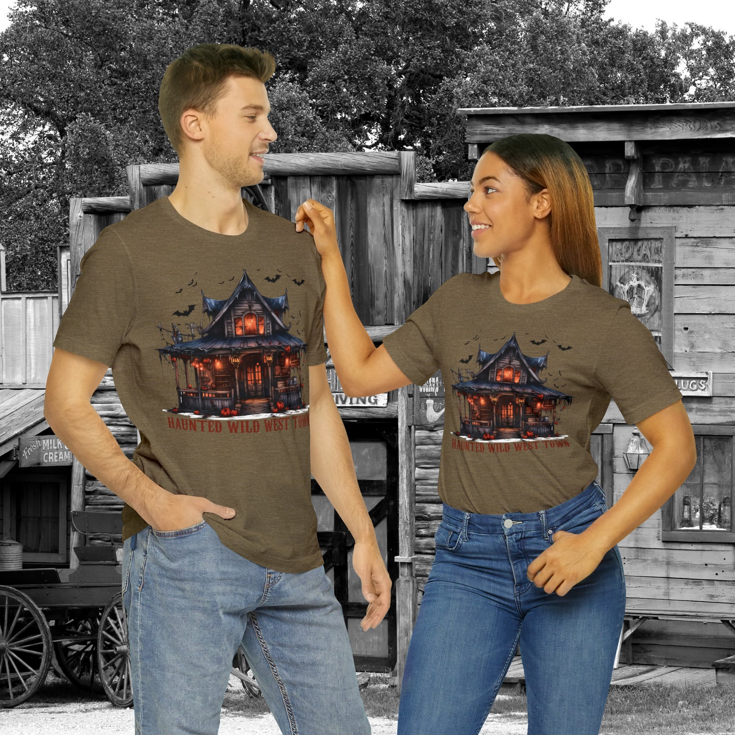 Haunted Wild West Town Halloween Western Unisex Jersey Short Sleeve Tee Gifts for Him Gifts For Her