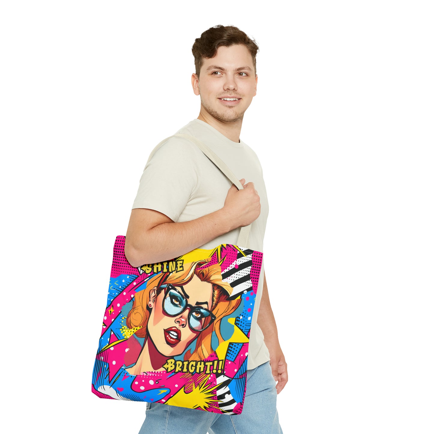 Shine Bright Lady on a Abstract Comic Pop AOP Tote Bag