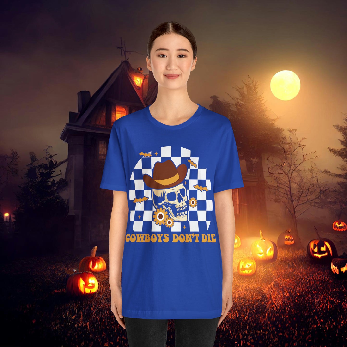 Cowboys Don't Die Retro Western Halloween Unisex Jersey Short Sleeve Tee Gifts for Her Gifts for him.