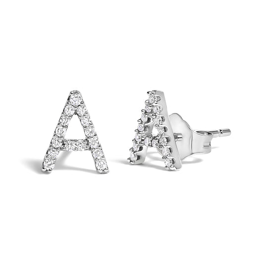 10K White Gold 1/10 Cttw Diamond Initial â€œAâ€ Stud Earring