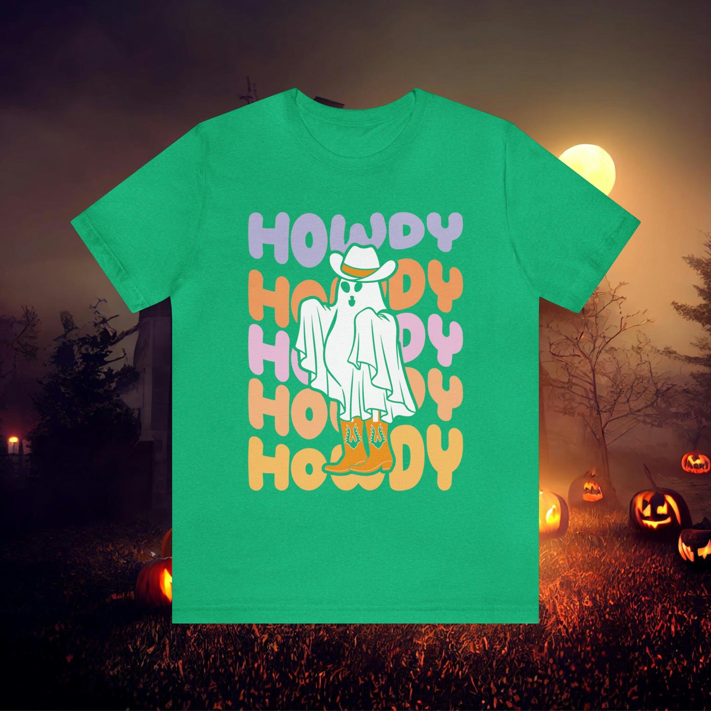 Cowboy Ghost Howdy Retro Halloween Unisex Jersey Short Sleeve Tee Gifts for Him Gifts For Her