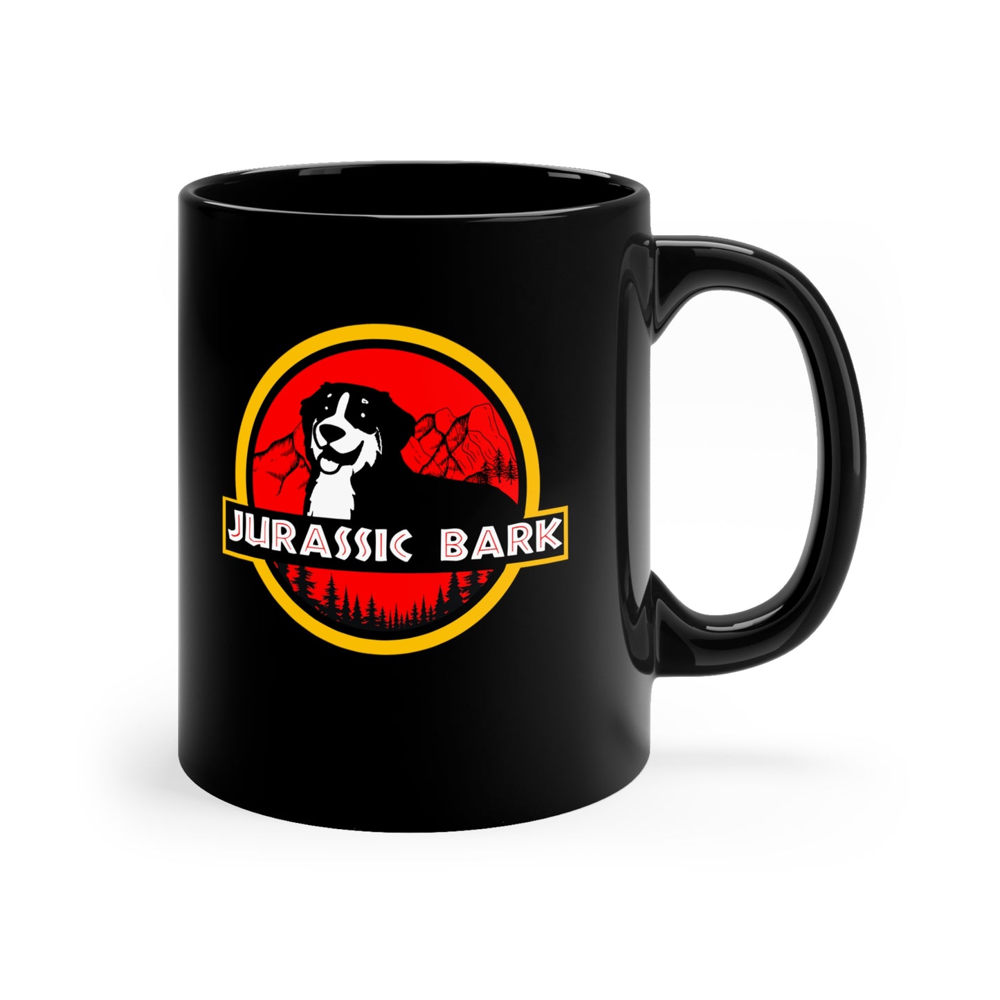 Jurassic Bark Bernese Mountain Dog, Custom 11oz Black Mug