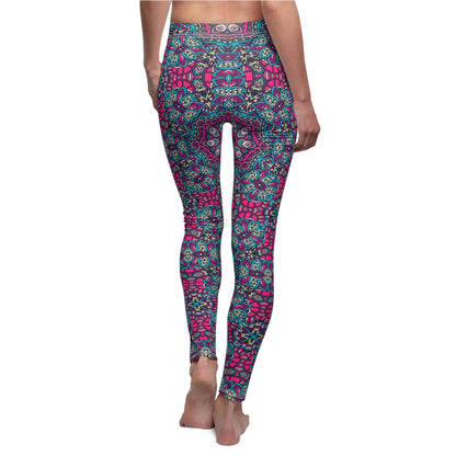 Green & Pink Boho Harmony Leggings Women's Cut & Sew Casual Leggings (AOP)