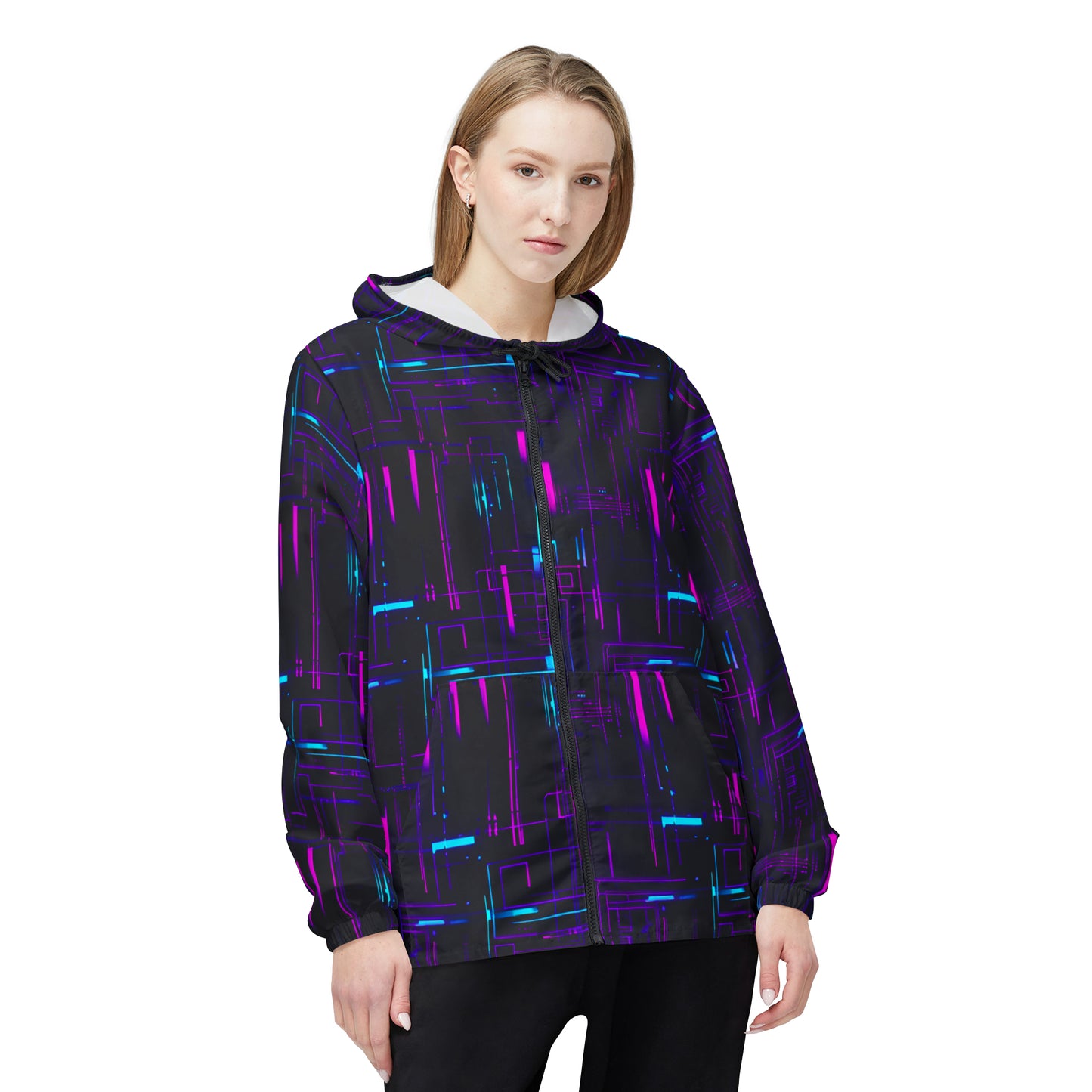 Neon Circuit Board Windbreaker Jacket (AOP)