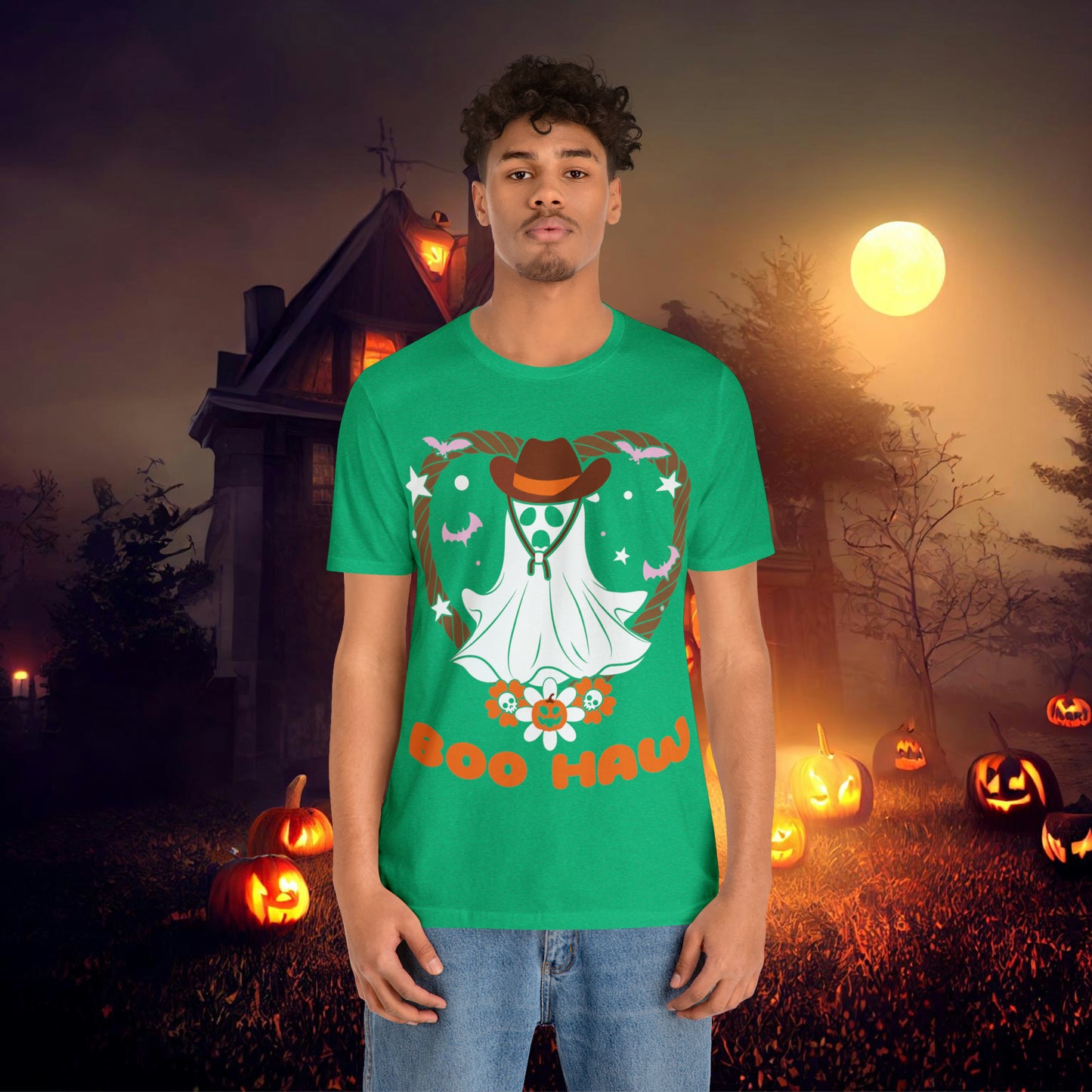 Boo Haw Retro Groovy Western Halloween Unisex Jersey Short Sleeve Tee Gifts for Him Gifts for Her