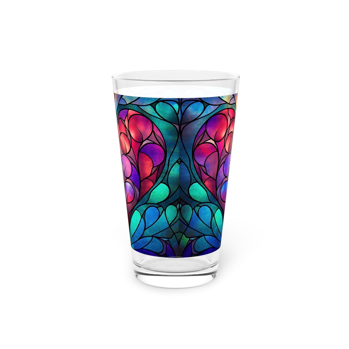 Love in Full Spectrum: A Vibrant Rainbow Heart Stained Glass artwork on a 16oz Pint Glass Gift idea gifts for home decor housewarming gift