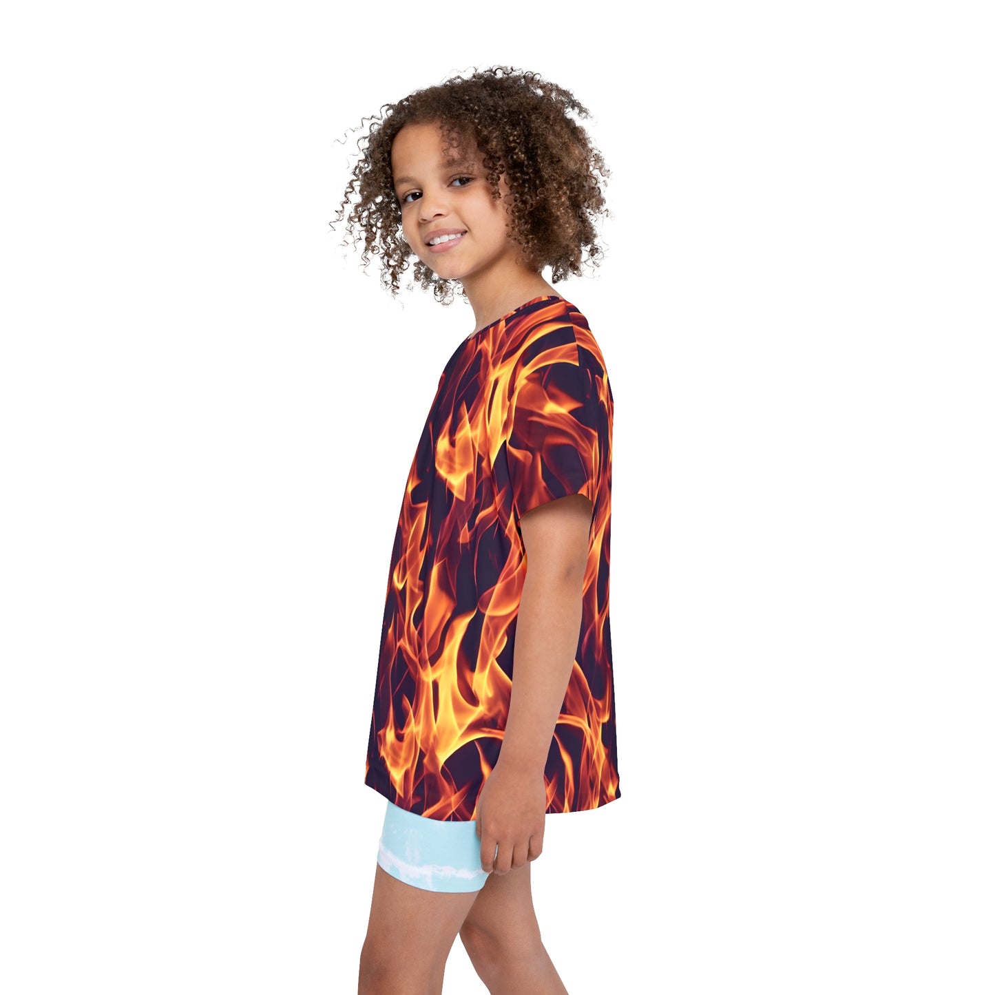 Fuel Their Passion: All Over Print Kid Sport Jersey with Flames