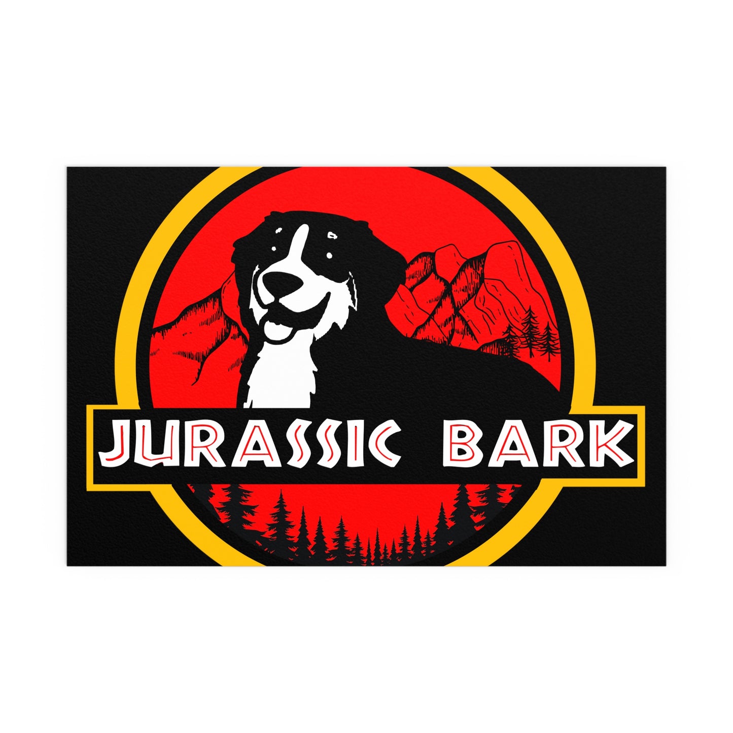 Jurassic Bark Bernese Mountain Dog Indoor and Outdoor Silk Posters