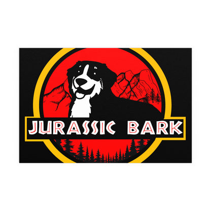 Jurassic Bark Bernese Mountain Dog Indoor and Outdoor Silk Posters