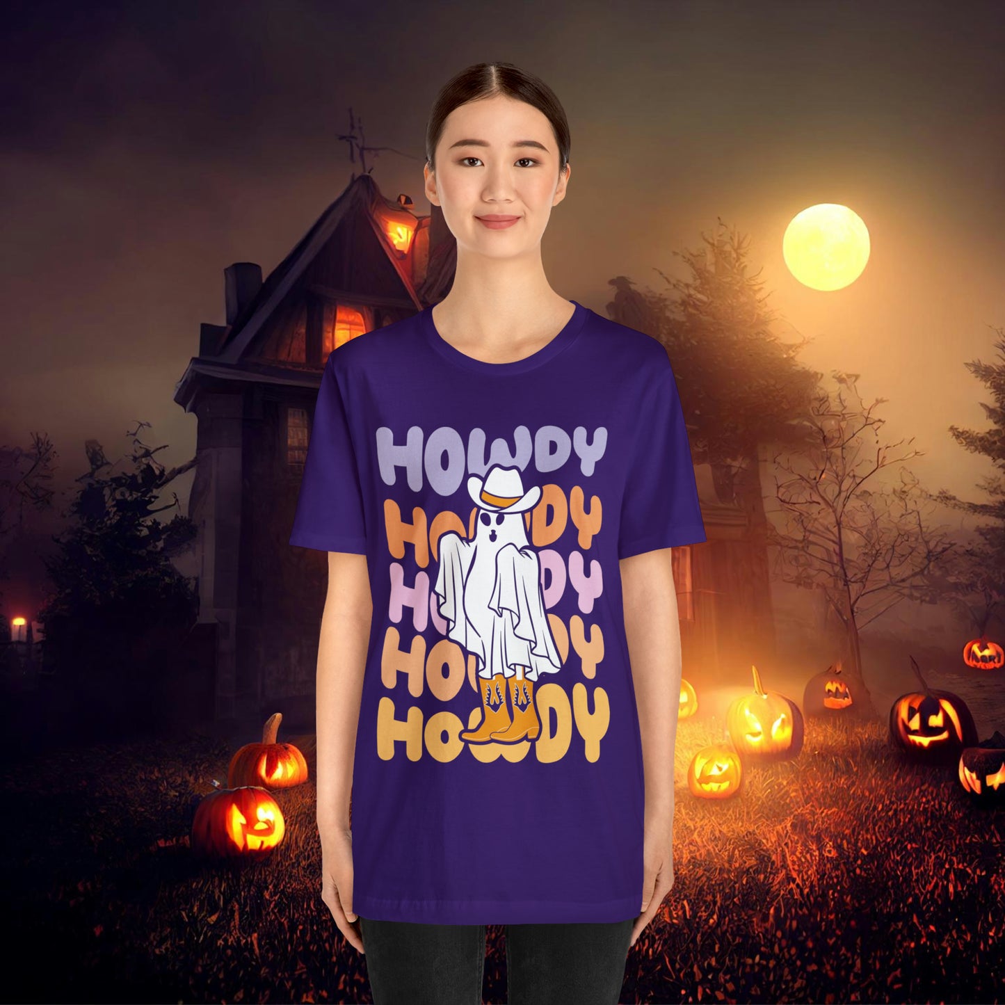 Cowboy Ghost Howdy Retro Halloween Unisex Jersey Short Sleeve Tee Gifts for Him Gifts For Her