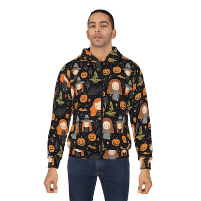 Halloween Trick or Treat Ghosts Witch Hats Jack o Lanterns Unisex Zip Hoodie (AOP)