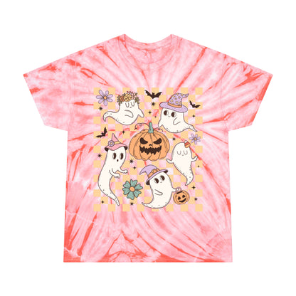 Happy Ghosts and Pumpkins Retro Groovy Halloween Tie-Dye Tee, Cyclone Gifts for him Gifts For Her