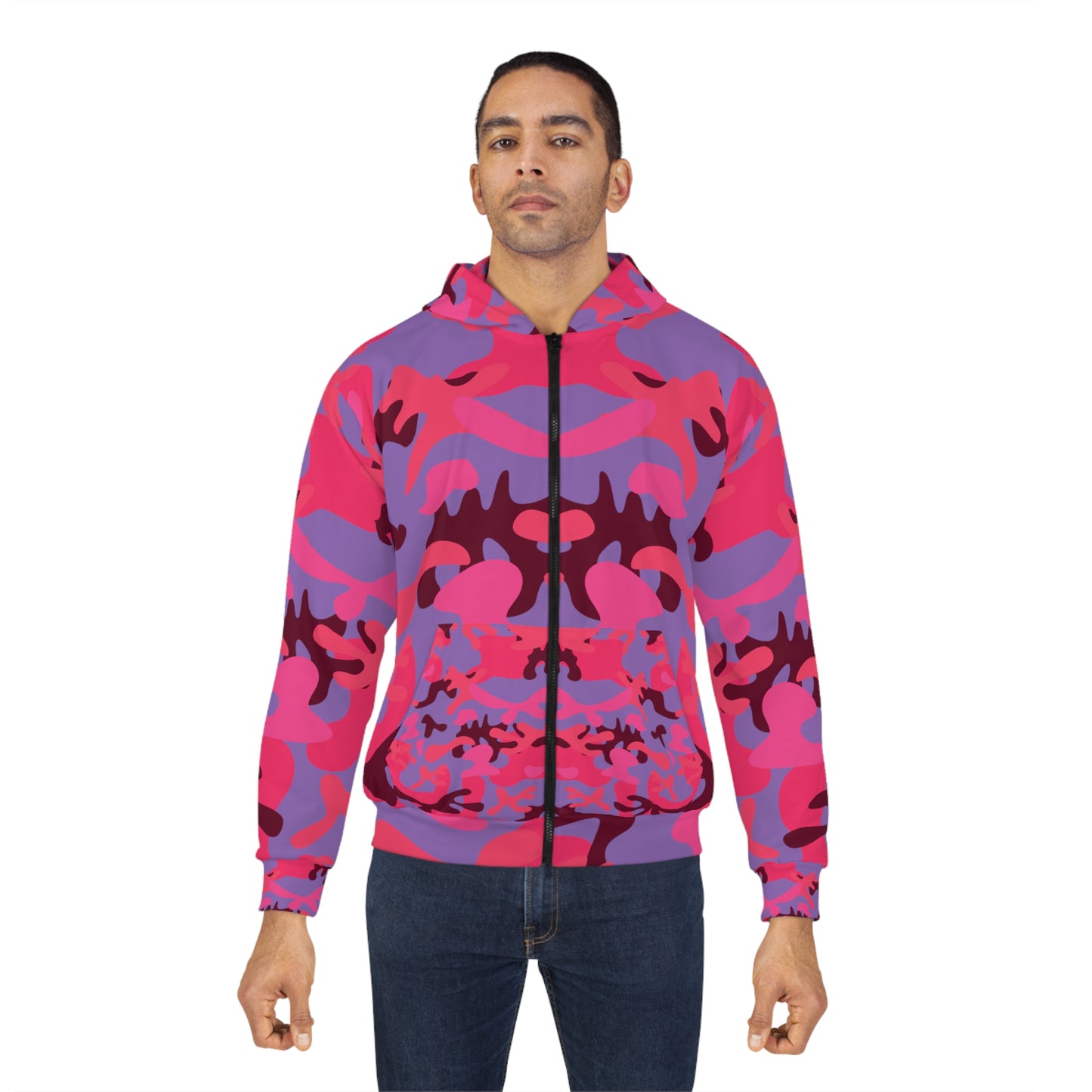 Colorful Pink Camo Unisex Zip Hoodie (AOP)