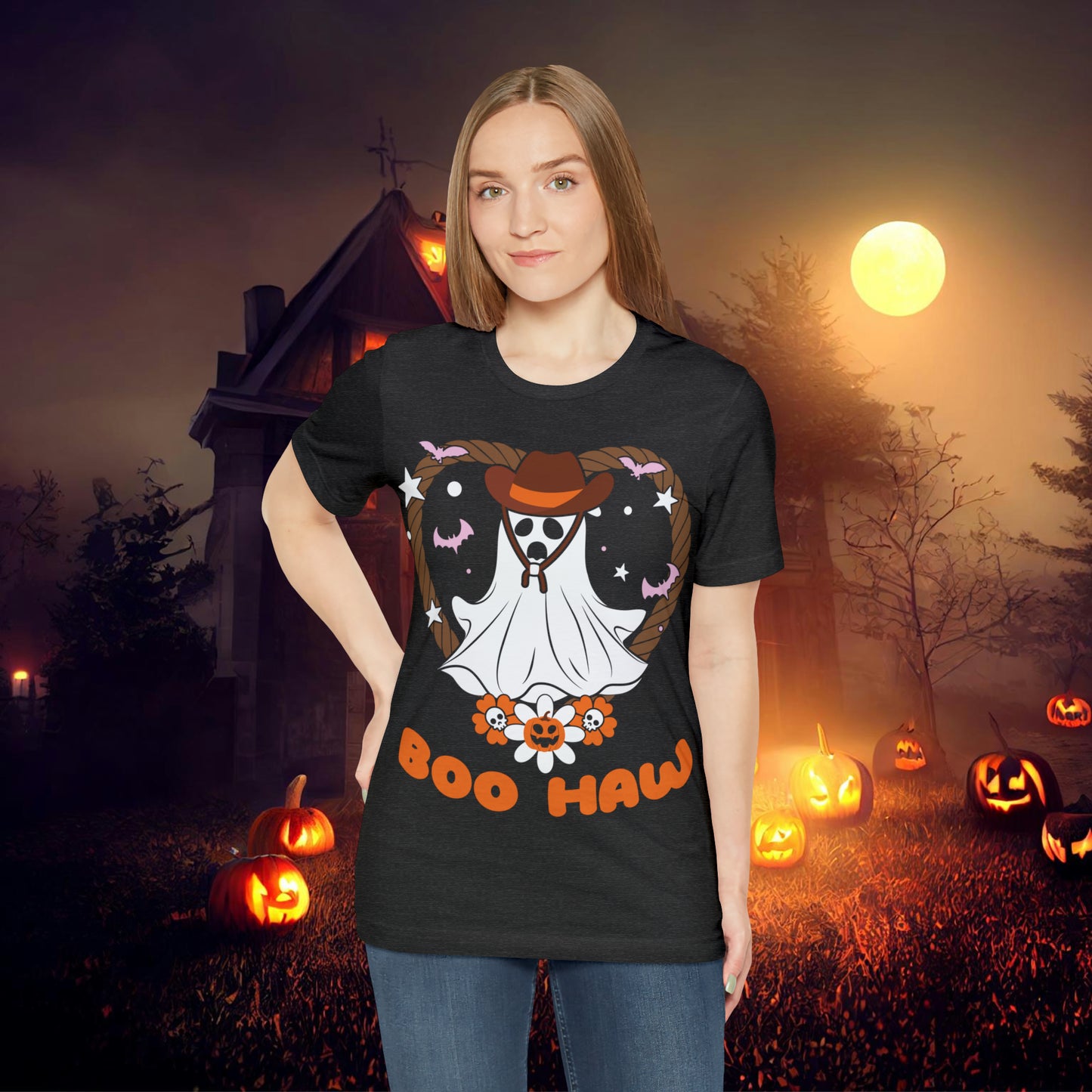 Boo Haw Retro Groovy Western Halloween Unisex Jersey Short Sleeve Tee Gifts for Him Gifts for Her