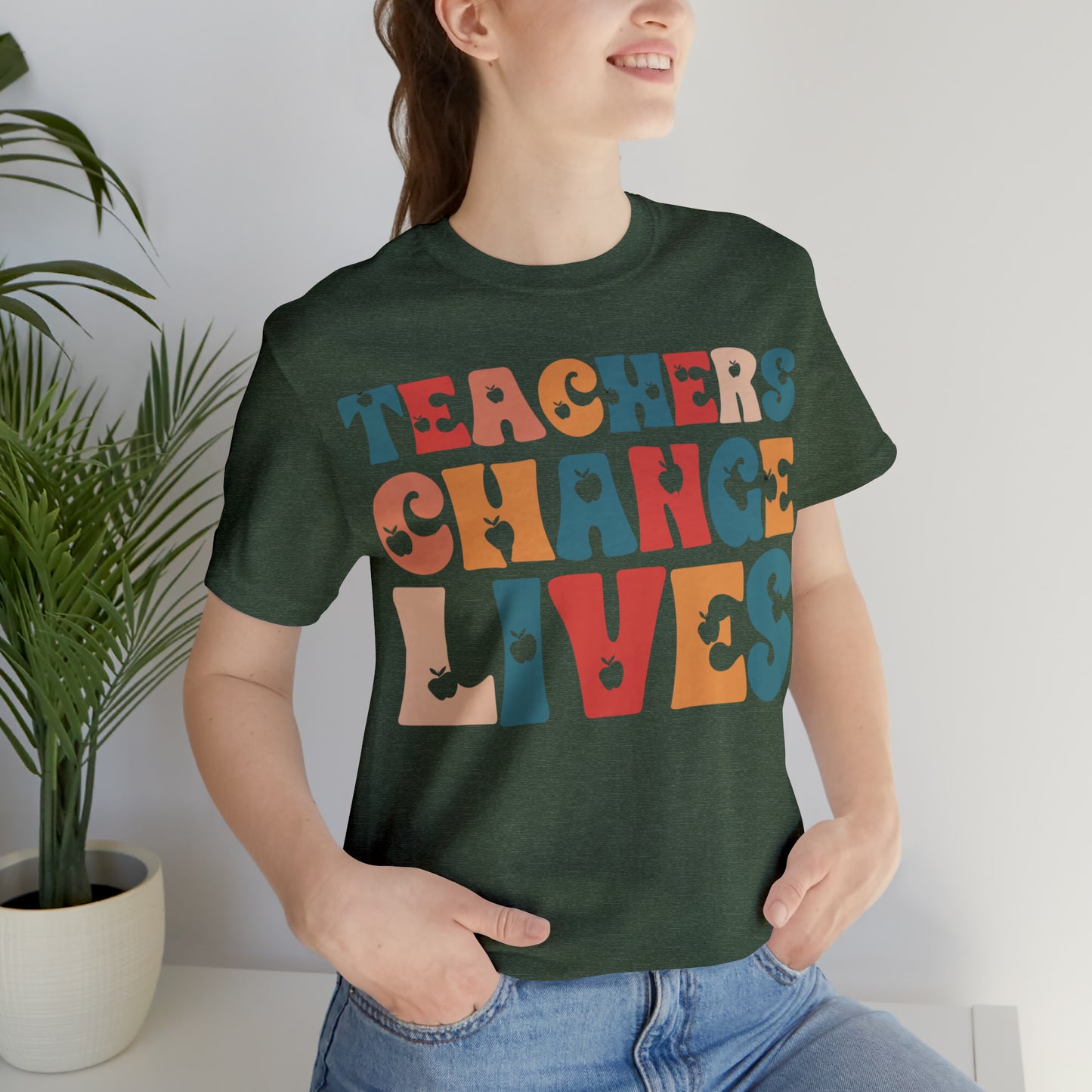 Colorful Teachers Change Lives Back to School Unisex Jersey Short Sleeve Tee Gifts for him, Gifts for Her