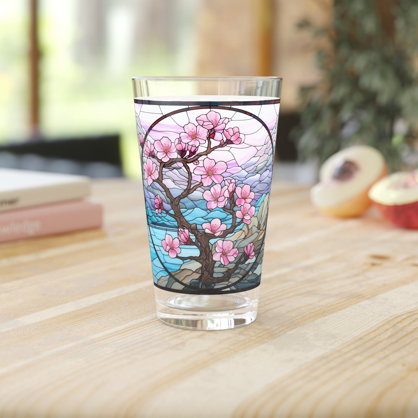 Cherry Blossoms in Full Bloom: A Stained Glass Masterpiece 16oz Pint Glass Gift idea gifts for home decor housewarming gift