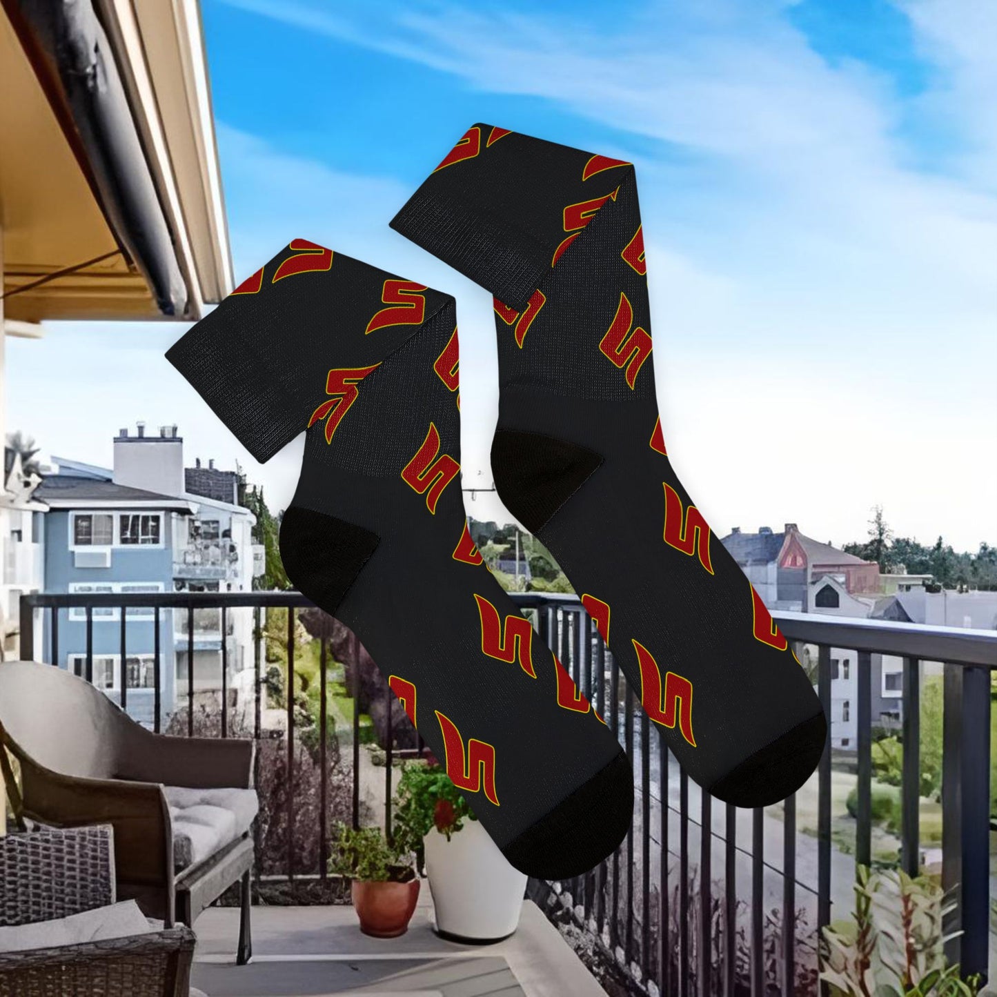 Shuli Network “S” Socks— Bold All-Over Print Crew Socks