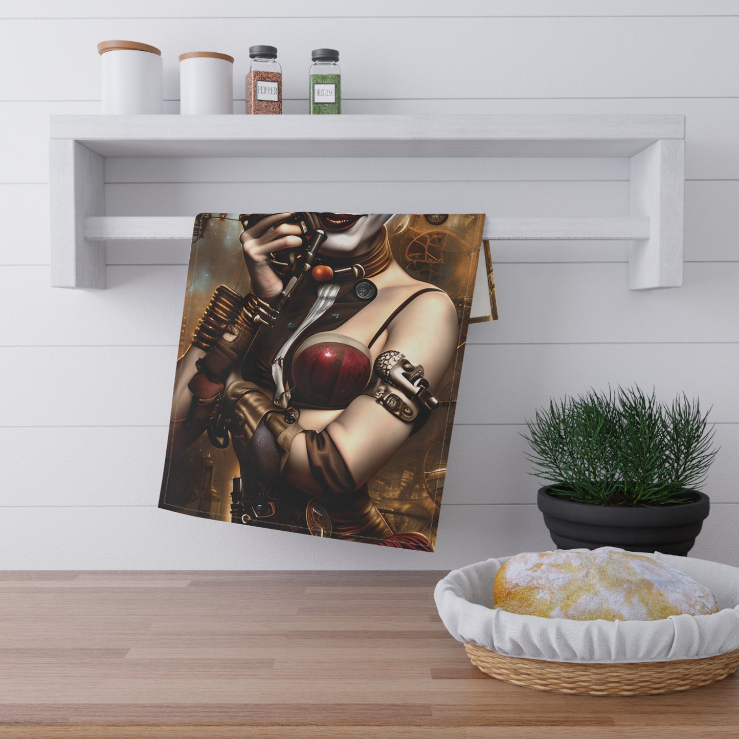 Hyper Realistic Steampunk Harley Quinn Kitchen Towel