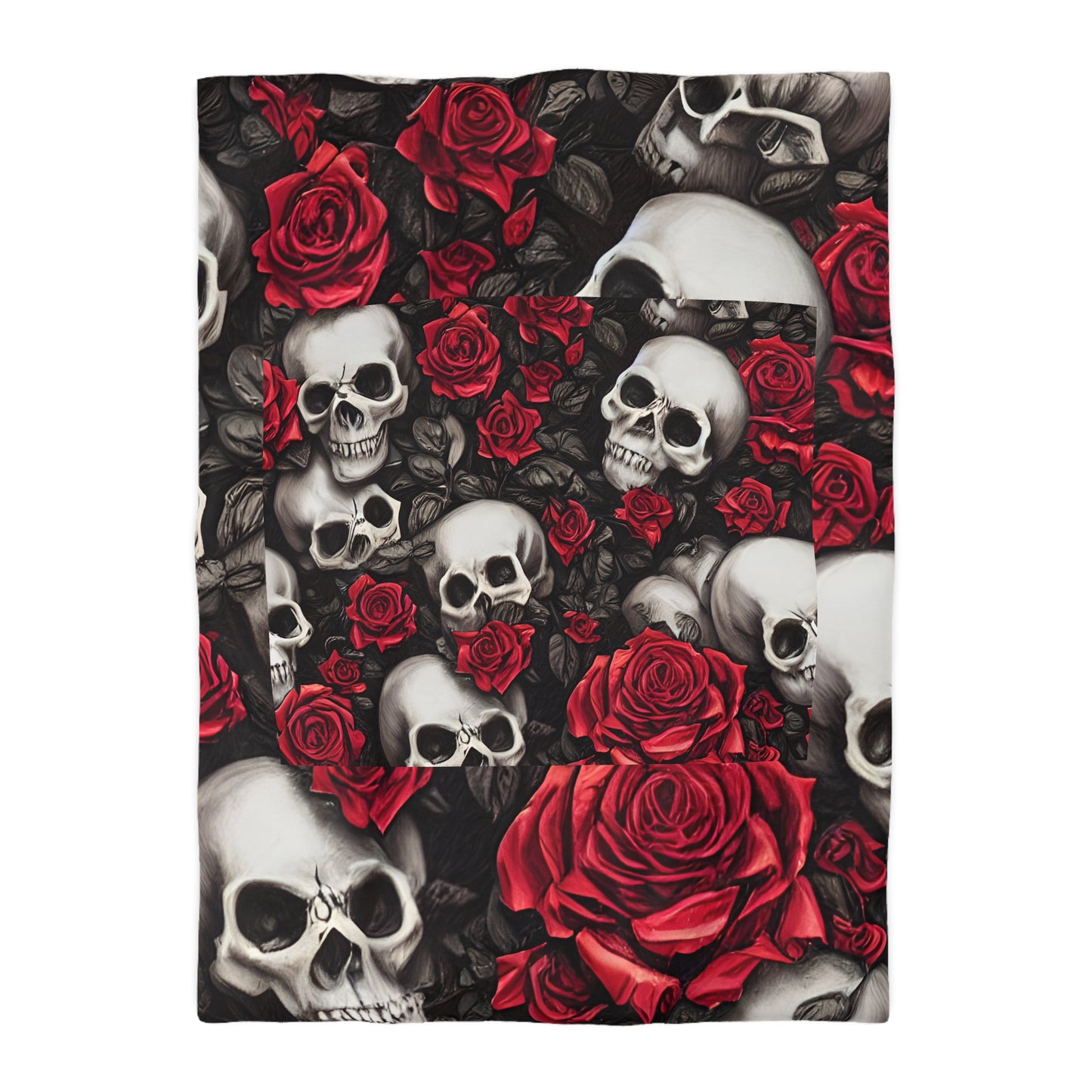 Hyper Realistic Skulls and Red Roses by artist Anne-Laure Goupil Microfiber Duvet Cover