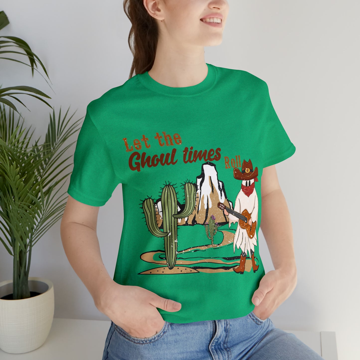 Cowboy Ghost playing the Guitar singing Let the Ghoul times roll Halloween Unisex Jersey Short Sleeve Tee Gifts for him Gifts for Her