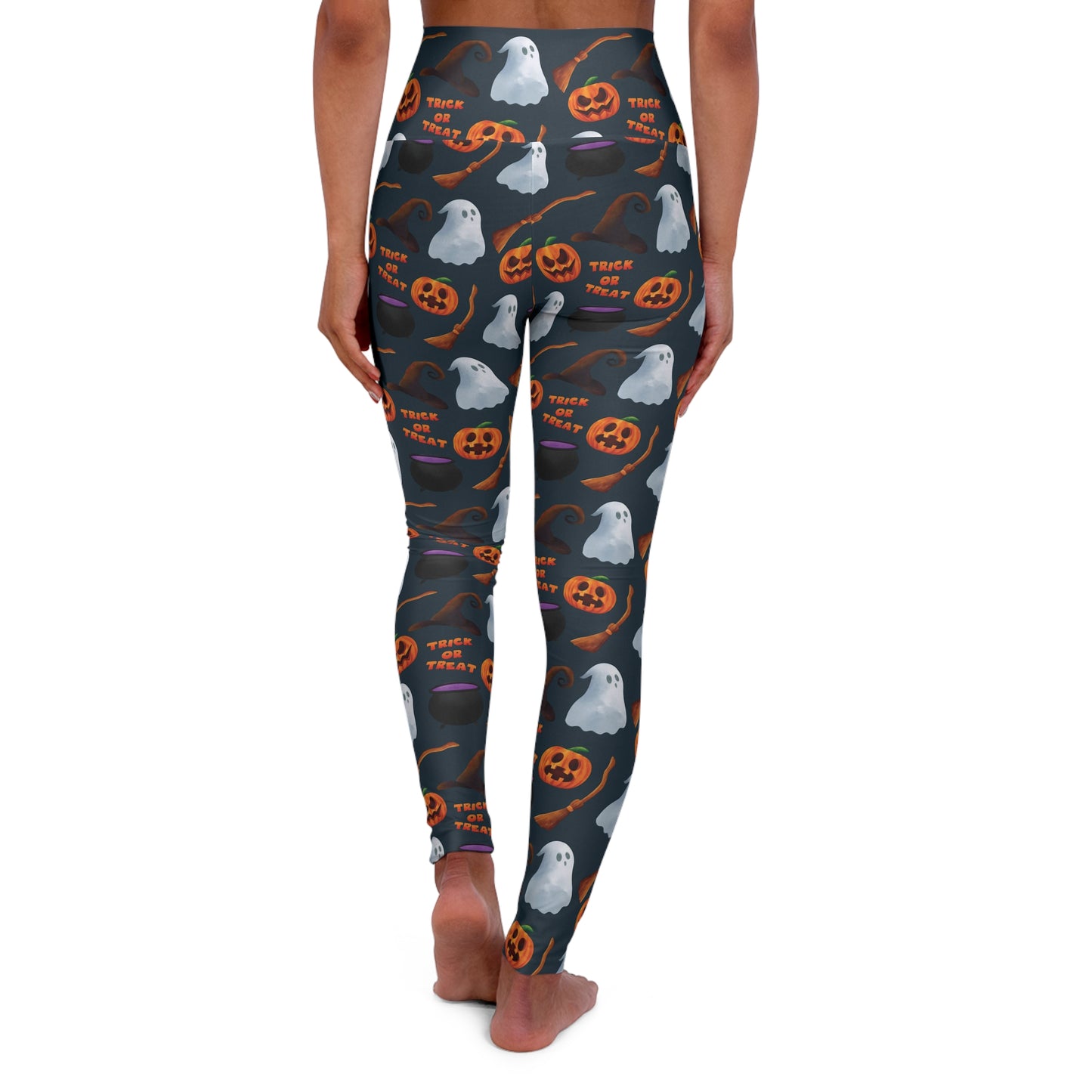 Halloween Trick or Treat Ghosts Witch Hats Jack o Lanterns High Waisted Yoga Leggings (AOP) Gifts for Her