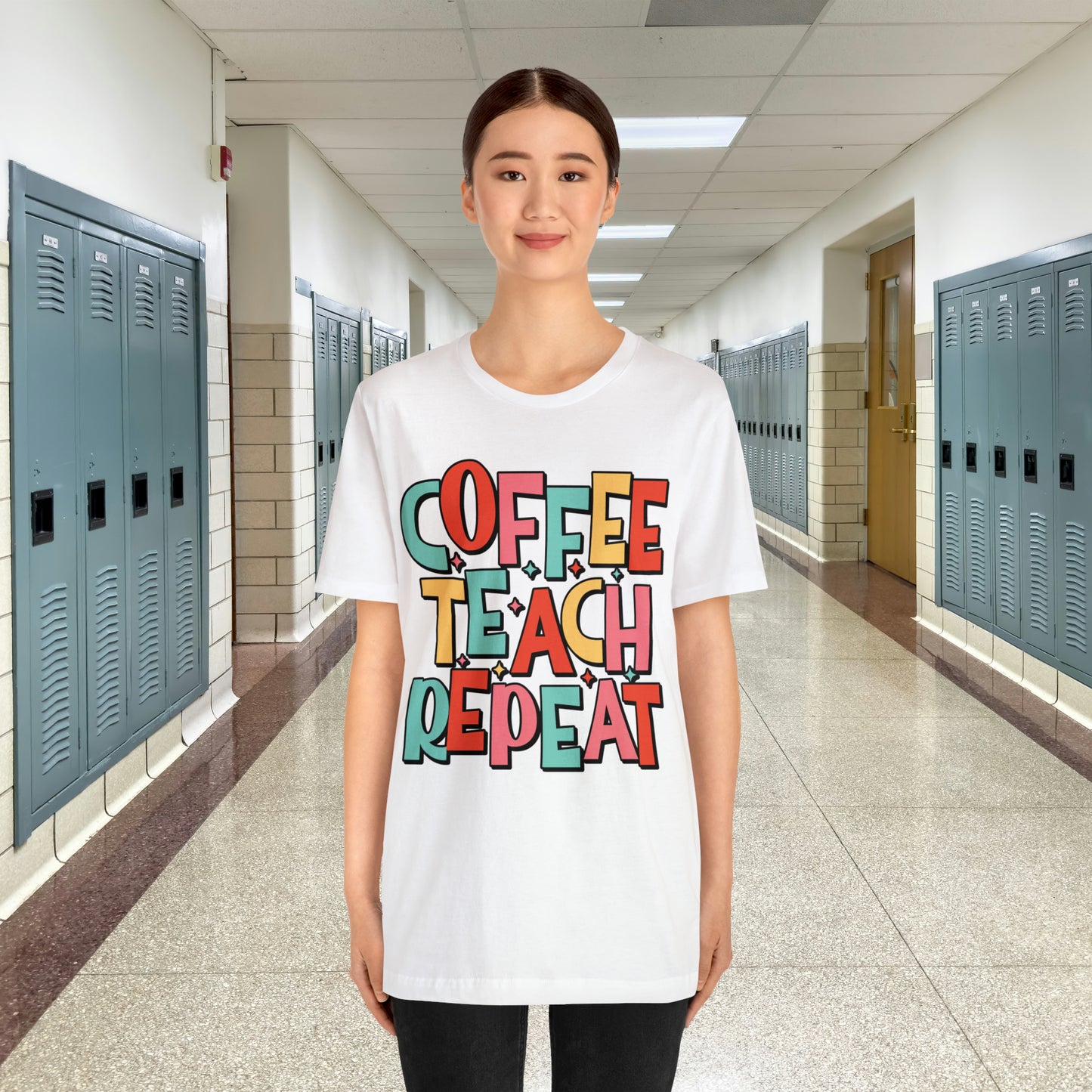 Coffee Teach Repeat Unisex Jersey Short Sleeve Tee