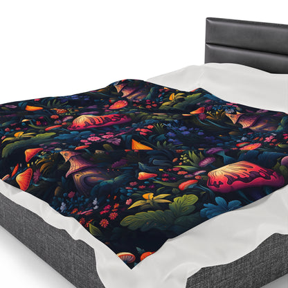 Fairy Tale Magical Forest With Colorful Mushrooms Velveteen Plush Blanket